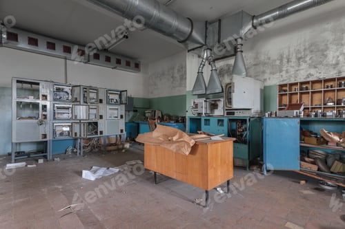 Preview: Broken measuring equipment in an abandoned industrial building