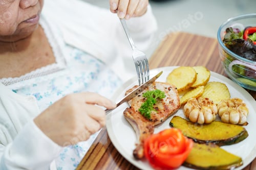 Preview: Asian senior or elderly old lady woman patient eating breakfast vegetable healthy food
