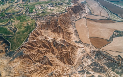Preview: Aerial view of Bardenas Reales desert in southeast Navarre, Spain