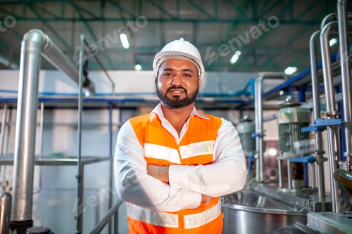 Preview: professional technician engineer with safety hard hat working in industrial factory.