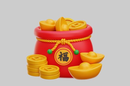 Preview: 3D Chinese Lucky Bag With Gold For Lunar New Year