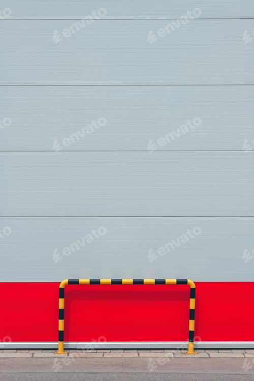 Preview: Impact protection guarding rail, yellow and black stripped bollard as parking barrier