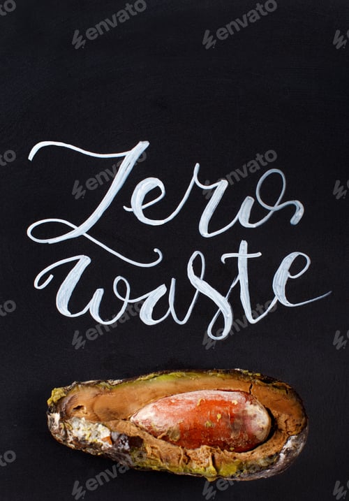 Preview: Chalkboard with zero waste lettering and rotten avocado