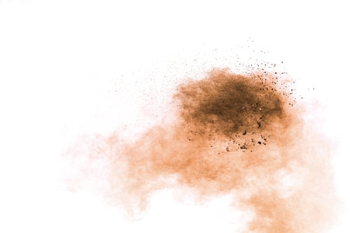 Preview: Freeze motion of brown dust explosion on white background.Stopping the movement of brown powder.