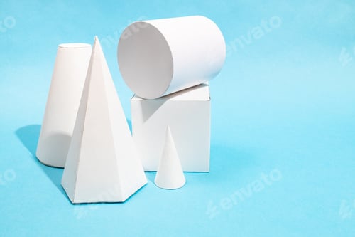 Preview: various handcrafted paper geometric shapes on blue