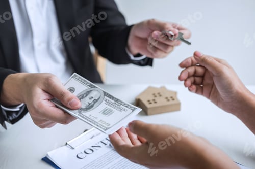 Preview: Estate agent broker receive money from client after signing agreement contract real estate with