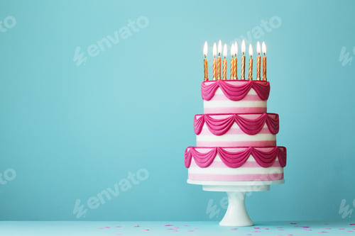 Preview: Tiered birthday cake with golden candles