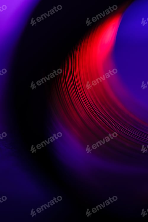 Preview: Closeup of coiled metal spring rings in a compressed state in red and blue neon light, macro photo