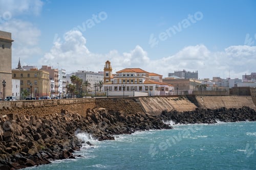 Preview: Paseo del Vendaval Promenade with Campo del Sur Elementary School - Cadiz, Andalusia, Spain