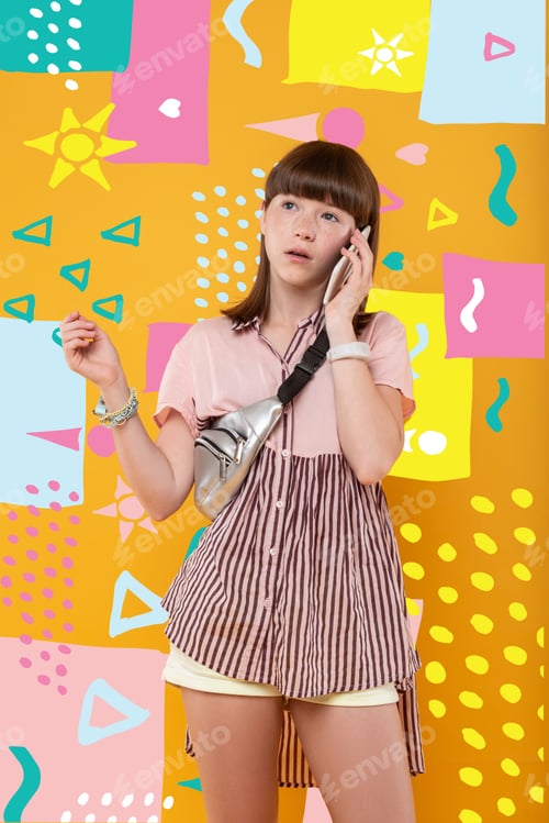 Preview: Boring Conversation. Calm Young Girl Standing Alone And Looking Bored While Having A Long Phone Talk