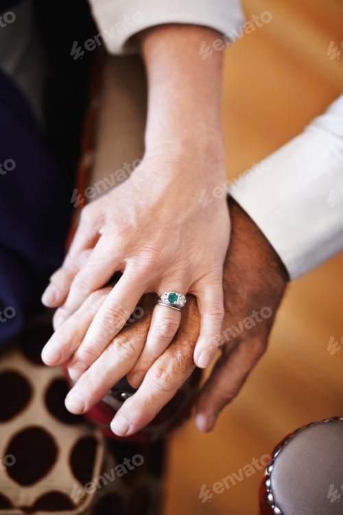 Preview: Closeup, holding hands and senior couple with love, empathy and comfort with support, solidarity an
