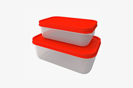 Preview: Stacked rectangular containers with red lids