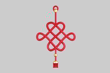 Preview: Interlaced knot design with tassels on a red cross