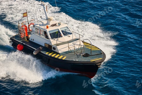 Preview: Pilot vessel operating on the sea. Harbor maritime control. Nautical