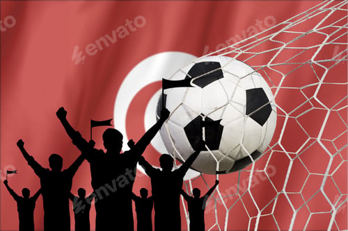 Preview: Silhouettes Of Soccer Fans With Flag Of Tunisia .Cheer Concept