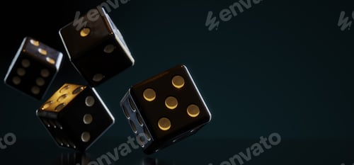 Preview: A bunch of thrown dices rolling on the table against dark background