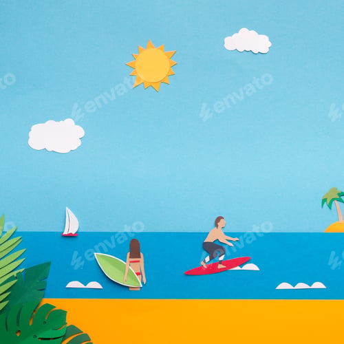 Preview: Close up of summer vacation near the ocean with surf