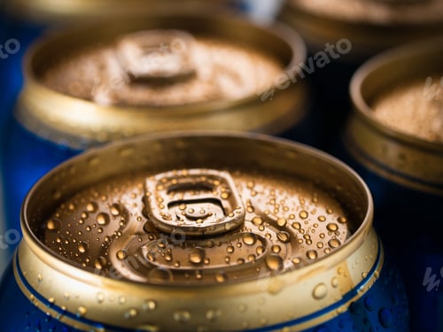 Canned Drink with Water Droplets Close Up Shot