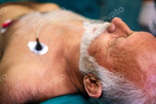 Preview: ECG electrodes on the patient. In hospital. Healthcare and medicine concept