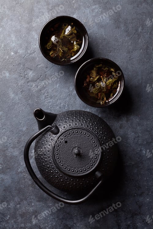 Preview: Green tea cups and teapot
