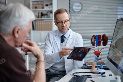 Preview: Middle Aged Caucasian Urologist Explaining Diagnosis to Senior Caucasian Man