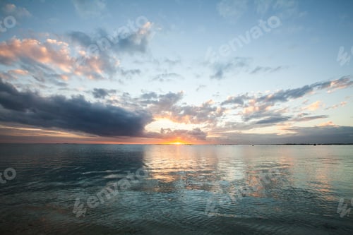 Preview: Aerial panoramic view of sunset over ocean.