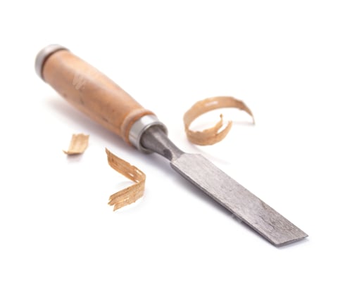 Preview: Woodworking carpenter chisel tool and wood shavings isolated on white background