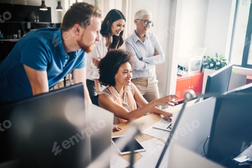 Preview: Group of successful business people at work in office