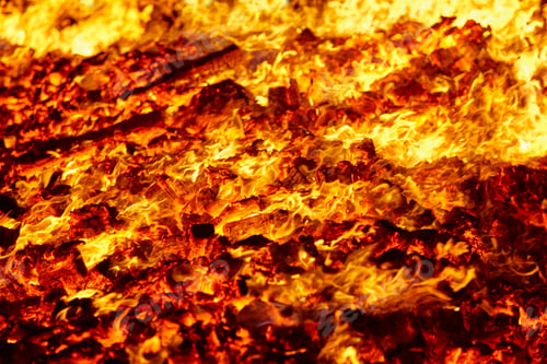 Preview: Fire. Volcano incandescent material. Hot charcoal bonfire. Carbon emissions