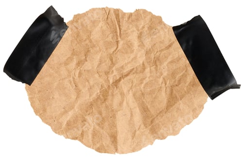 Preview: A torn circle of crumpled brown craft paper secured at the sides with two strips