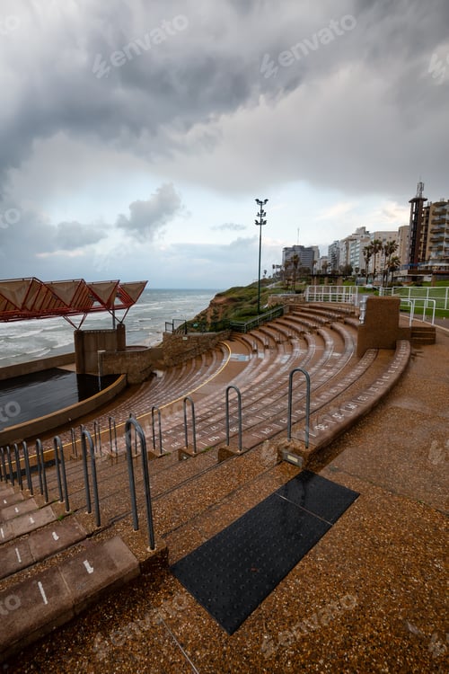 Preview: Stairs going down to the the stage at the outdoor theatre
