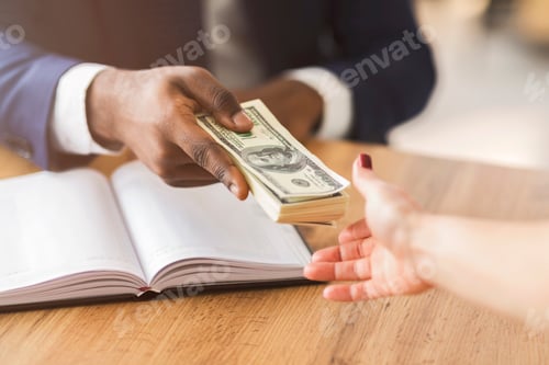 Preview: Corrupted businessman making black deal, giving partner venality bribe money