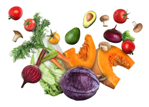 Preview: Flying fresh ripe vegetables on white background