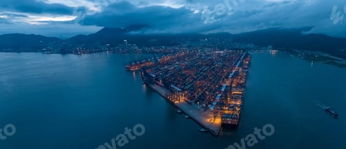 Preview: Aerial view of container terminal at night
