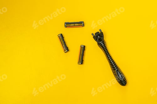 Preview: simple set of a razor and blades isolated on the colorful background