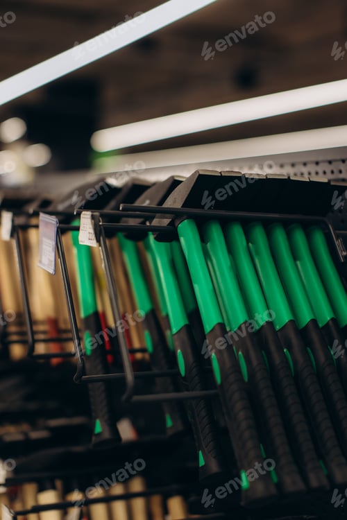 Preview: Hand tools displaying on rack in hardware store