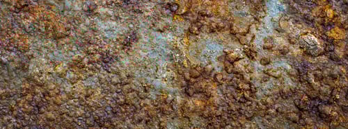 Preview: rusting old metal plate painted with blue paint