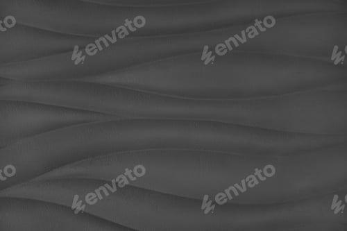 Preview: Plaster wall with volumetric relief surface wavy form pattern, black gypsum texture panel.