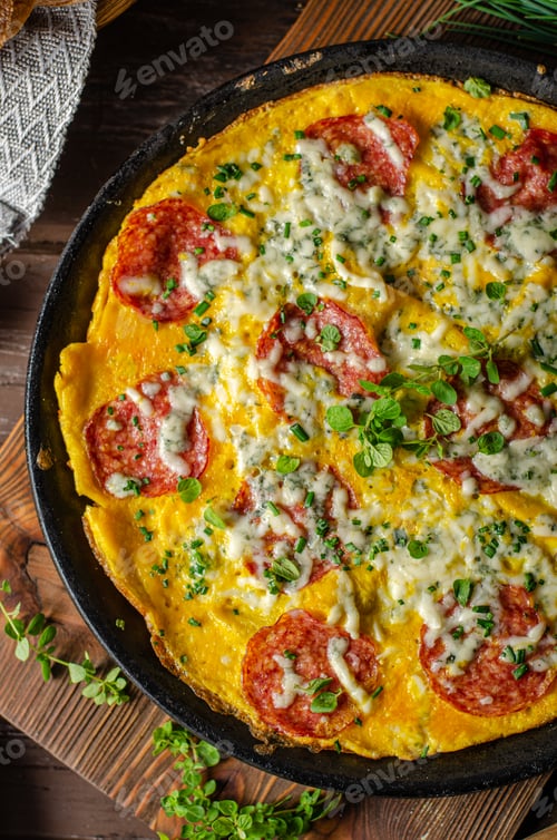 Preview: Omelette with salami and blue cheese