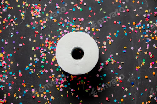 Preview: Toilet paper and confetti around on dark background