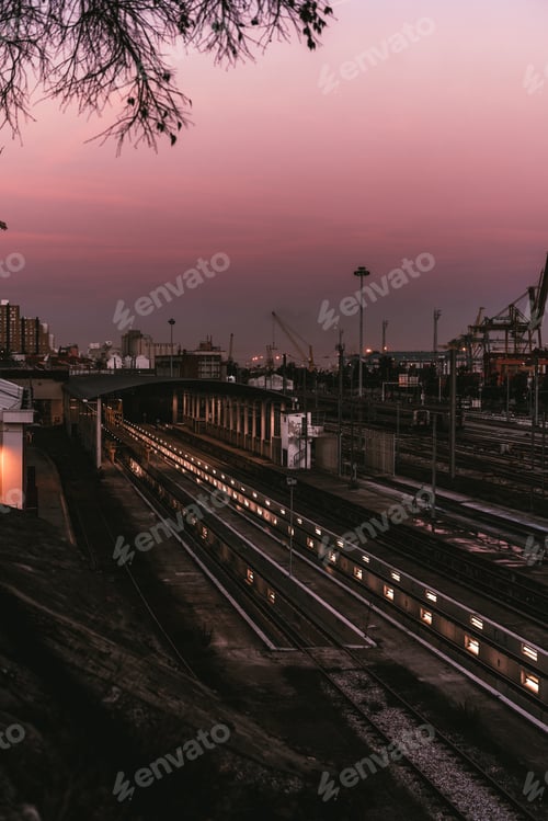 Preview: A modern railway depot on sunset