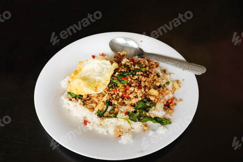 Preview: Rice Topped With Stir Fried Minced Pork And Basil