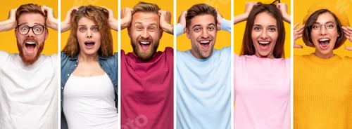 Preview: Group of positive shocked young people