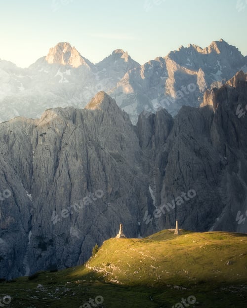 Preview: Vertical shot of the Dolomite Mountains at sunset
