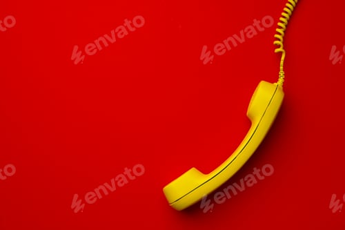 Preview: Yellow landline phone on red background top view