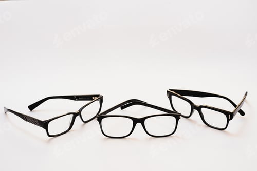 Preview: Black glasses on a white background, hipster style, plastic frames, the concept of poor vision