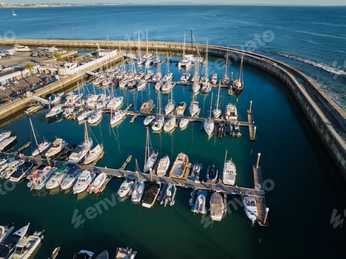 Preview: Aerial view of Cascais marina with Cascais cityscape
