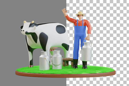 Preview: Farmer Milking Cow 3D Illustration