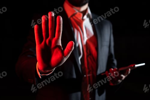 Preview: Businessman Holding Tablet And Presenting With Other Hand Important Message