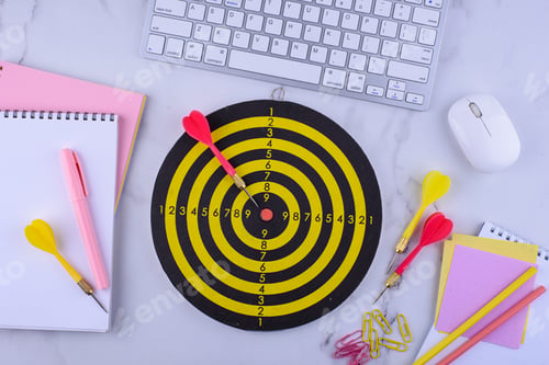 Preview: Target and goal concept with darts and arrows